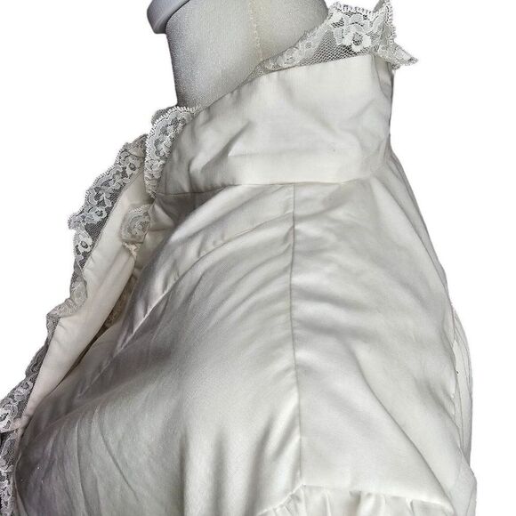 Vintage 80s Button Up Blouse Womens S White Ruffle Front Romantic Modest Lace - Picture 5 of 7